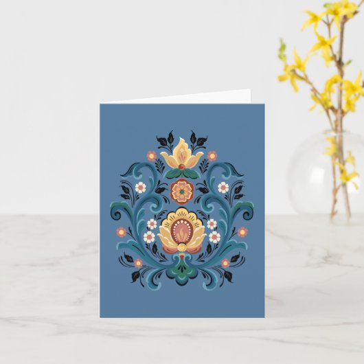 Carte Rosemaling en or et en Bourgogne (Fleur jaune)
