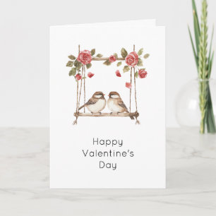 Carte Roses Aiment les Oiseaux sur Balançoire la Saint-V