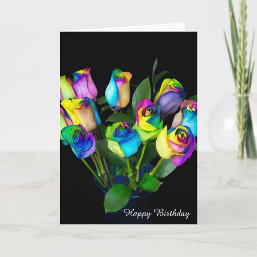 Carte Roses arc-en-ciel pour anniversaire (Devant)