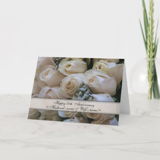 Carte Roses Blanches <50th> Anniversaire (Devant)