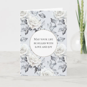 Carte Roses blanches argentées romantiques Mariage flora