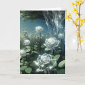 Carte Roses blanches dans Jardin magique d'anniversaire (Fleur jaune)