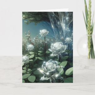 Carte Roses blanches dans Jardin magique d'anniversaire