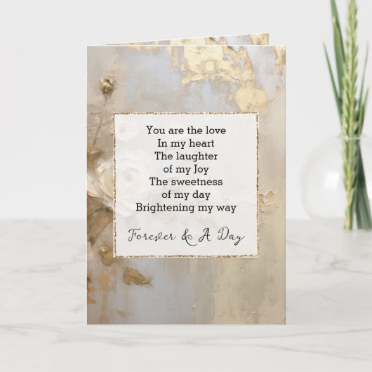 Carte Roses blanches d'or romantique Forever Poem (Devant)