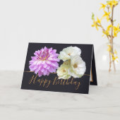 Carte Roses blanches et bouquet floral rose Dahlia Anniv (Fleur jaune)