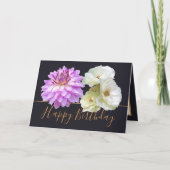 Carte Roses blanches et bouquet floral rose Dahlia Anniv (Devant)