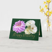 Carte Roses blanches et bouquet floral rose Dahlia Anniv (Fleur jaune)