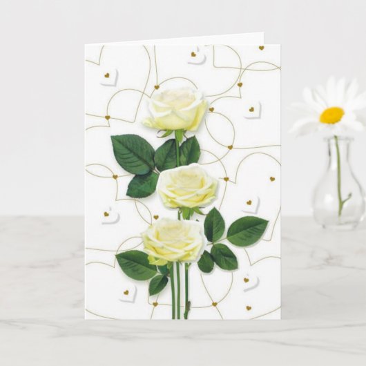 Carte Roses blanches et cœurs (Petite plante)