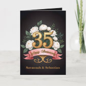 Carte Roses blanches Ruban rose 35e anniversaire du Mari (Devant)