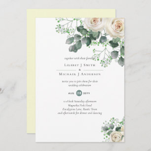 Carte Roses blanches Sage Eucalyptus Citron MARIAGE jaun