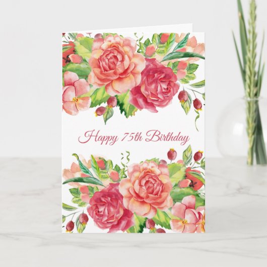 Carte Roses botaniques et baies Aquarelle Anniversaire (Devant)