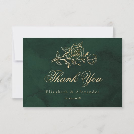 Carte Roses botaniques Vert Or Mariage royal Merci (Devant)