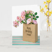Carte Roses d'anniversaire rose dans le sac pour Ami (Fleur jaune)