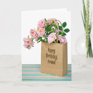 Carte Roses d'anniversaire rose dans le sac pour Ami