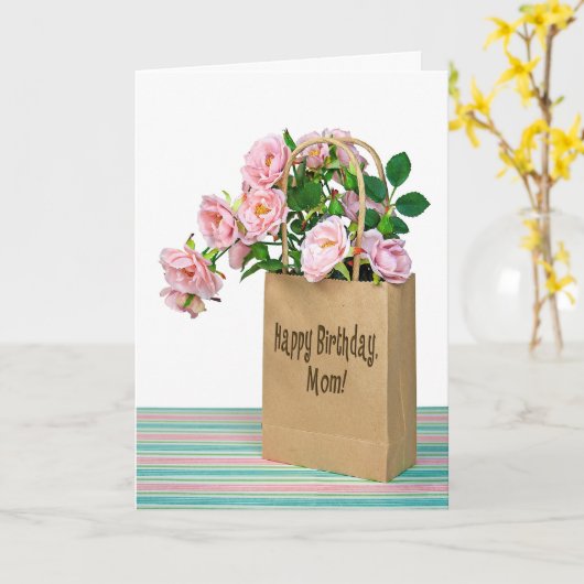 Carte Roses d'anniversaire rose pour maman (Fleur jaune)