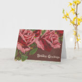 Carte Roses d'anniversaire rose vintage (Fleur jaune)