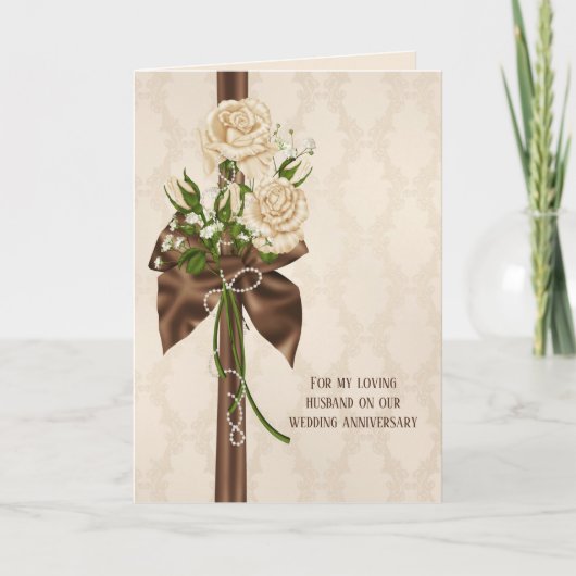 Carte roses d'anniversaire sur damask (Devant)
