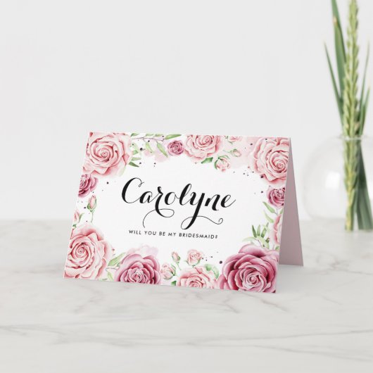 Carte Roses D'Aquarelle Rose Serez-Vous Ma Femme D'Accue (Devant)
