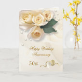 Carte Roses de crème de pêche, coeur 50e anniversaire Ma (Fleur jaune)