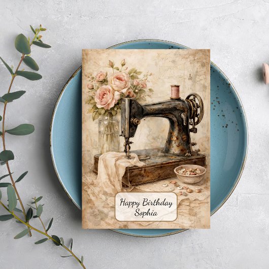 Carte Roses de machine à coudre vintage