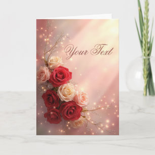 Carte Roses de mariage fantaisie rouge et rose élégantes