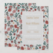 Carte Roses de Noël Berries Floral Grey Motif (Devant / Derrière)