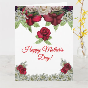 Carte Roses de teinte bordeaux et verdure pour la fête d
