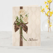 Carte roses du 50e anniversaire sur damask (Fleur jaune)