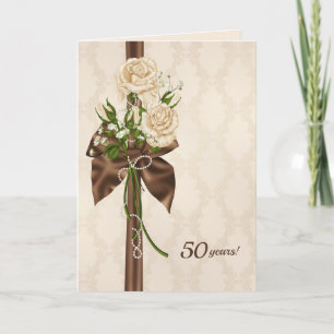 Carte roses du 50e anniversaire sur damask