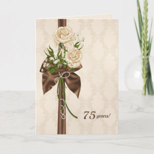 Carte roses du 75e anniversaire sur damask