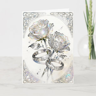 Carte Roses et Anneaux d'Argent 25e Anniversaire de Mari