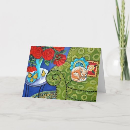 Carte Roses et chat de fraise (Devant)