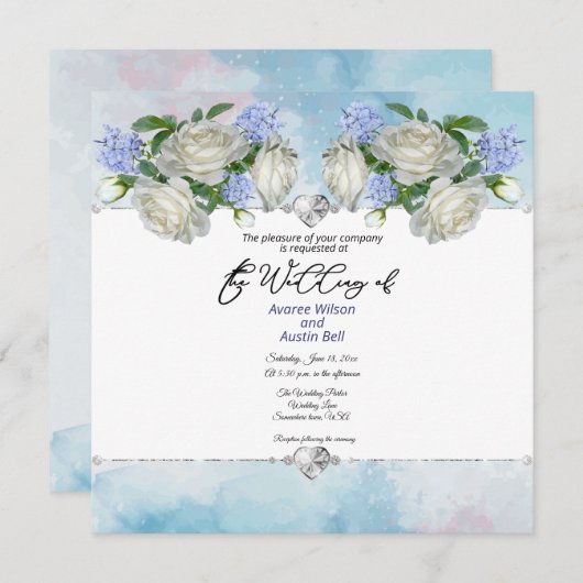 Carte Roses et diamants bleus et blancs (Devant / Derrière)