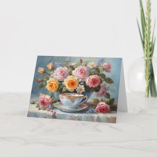 Carte Roses et tasse à thé  (Devant)