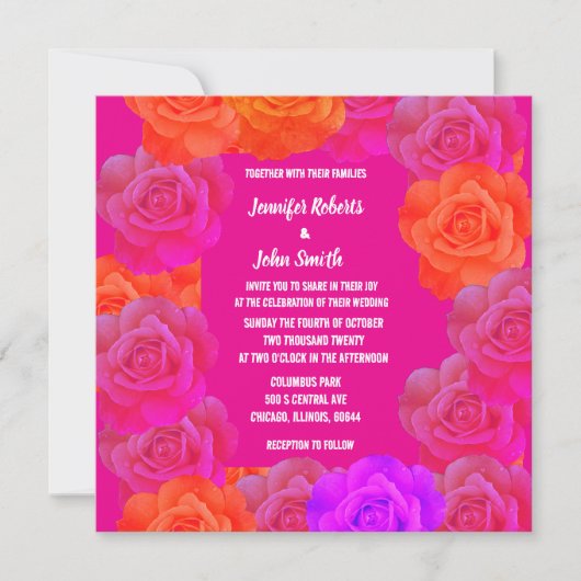 Carte Roses floraux rose orange violet Mariage de code Q (Devant)