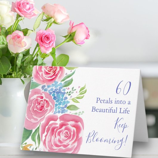 Carte Roses Lâches à l'aquarelle et Hydrangea 60e Annive