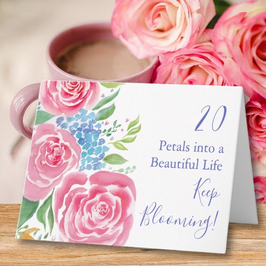 Carte Roses Lâches à l'aquarelle & Hydrangea 20e Annive
