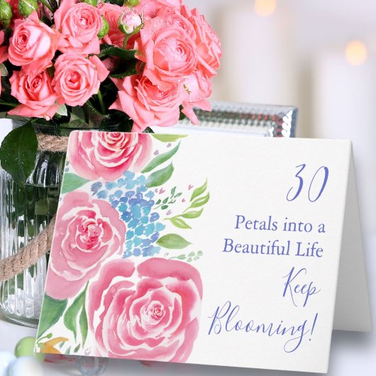 Carte Roses Lâches à l'aquarelle & Hydrangea 30e Anniver