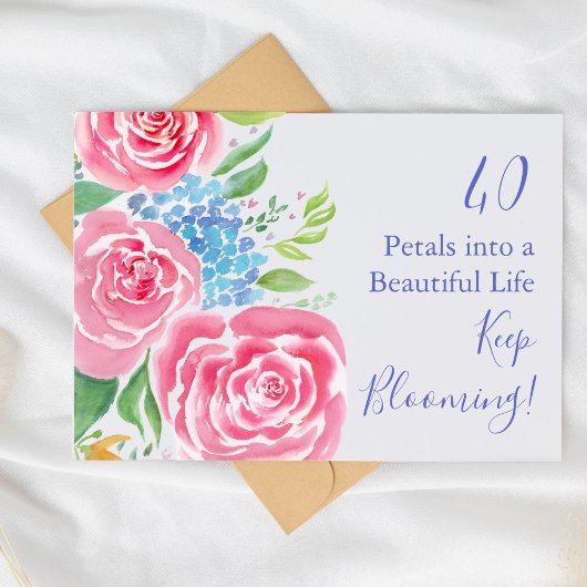 Carte Roses Lâches à l'aquarelle & Hydrangea 40e Annive