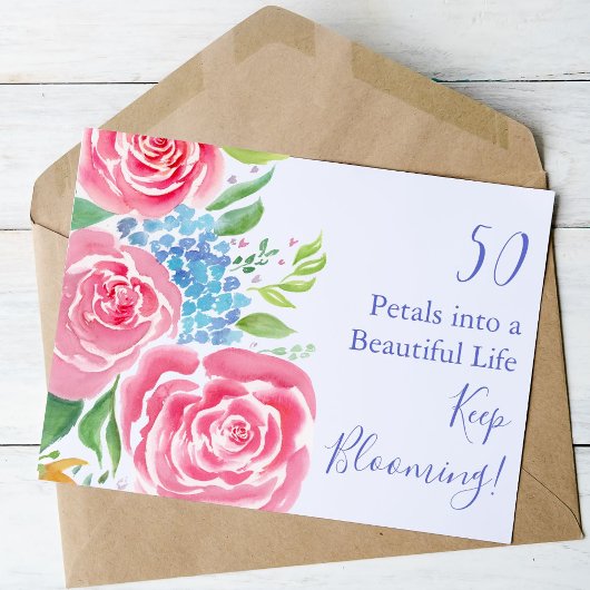 Carte Roses Lâches à l'aquarelle & Hydrangea 50e Annive