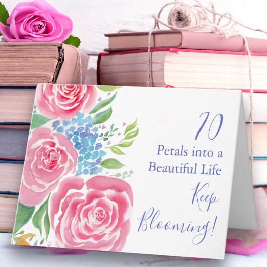 Carte Roses Lâches à l'aquarelle  & Hydrangea 70e Annive