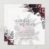 Carte Roses noirs de Bourgogne foncée Mariage automne hi (Devant / Derrière)