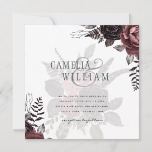 Carte Roses noirs de Bourgogne foncée Mariage automne hi