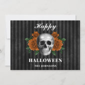 Carte Roses noirs gothiques et crâne heureux Halloween (Devant)