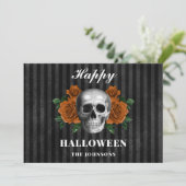 Carte Roses noirs gothiques et crâne heureux Halloween (Debout devant)