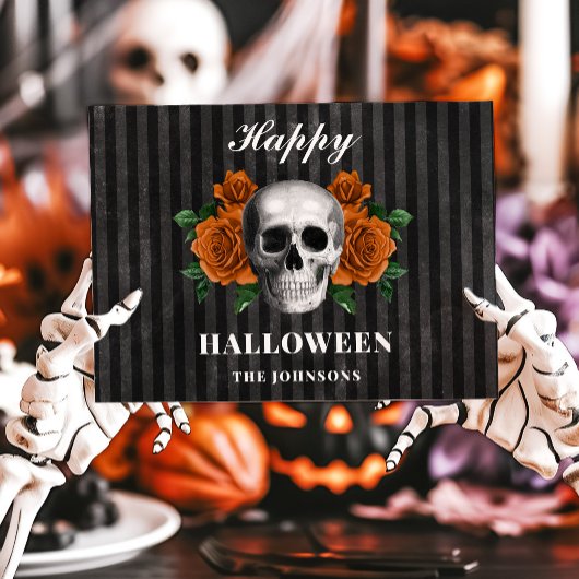 Carte Roses noirs gothiques et crâne heureux Halloween