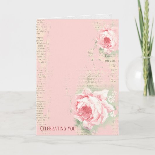 Carte roses rétros sur le papier journal (Devant)