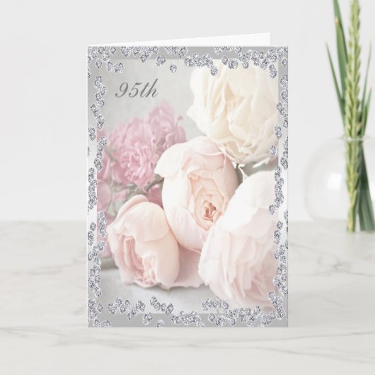Carte Roses romantiques et diamants 95e anniversaire (Devant)