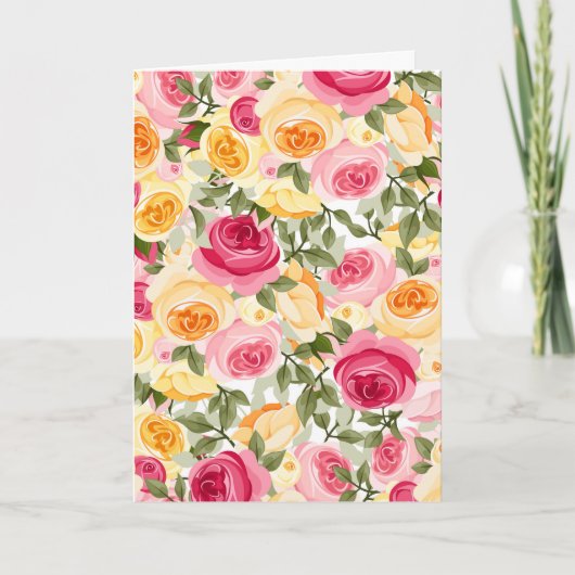 Carte Roses rose et jaune Ferme Shabby Chic Floral (Devant)
