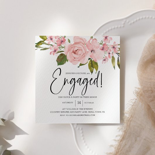 Carte Roses rose pâle Floral Élégant Fiançailles